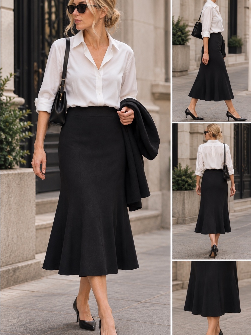 Vintage 90s Talbots Wool Midi Skirt 6 Quiet Luxury Minimalist Flared A-Line
